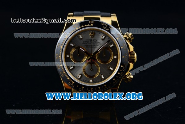 Rolex Daytona Chrono Clone Rolex 4130 Automatic Yellow Gold Case with Grey Dial Ceramic Bezel and Black Rubber Strap (EF) - Click Image to Close